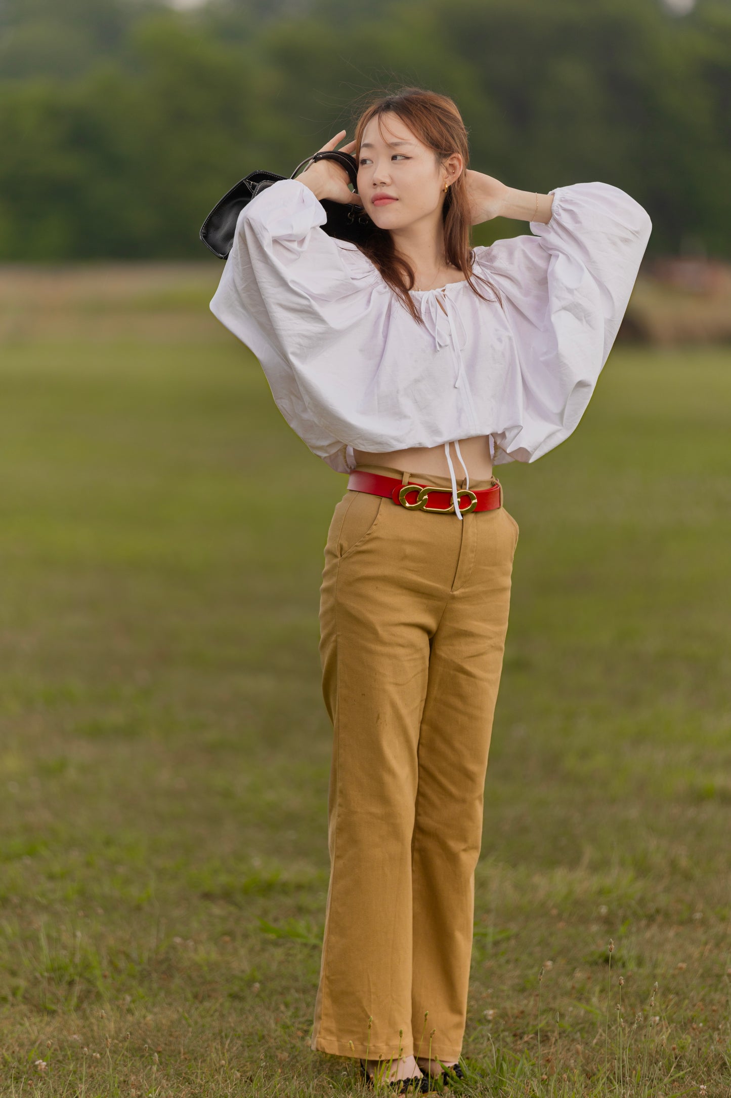 Poplin Balloon Sleeve Top - White