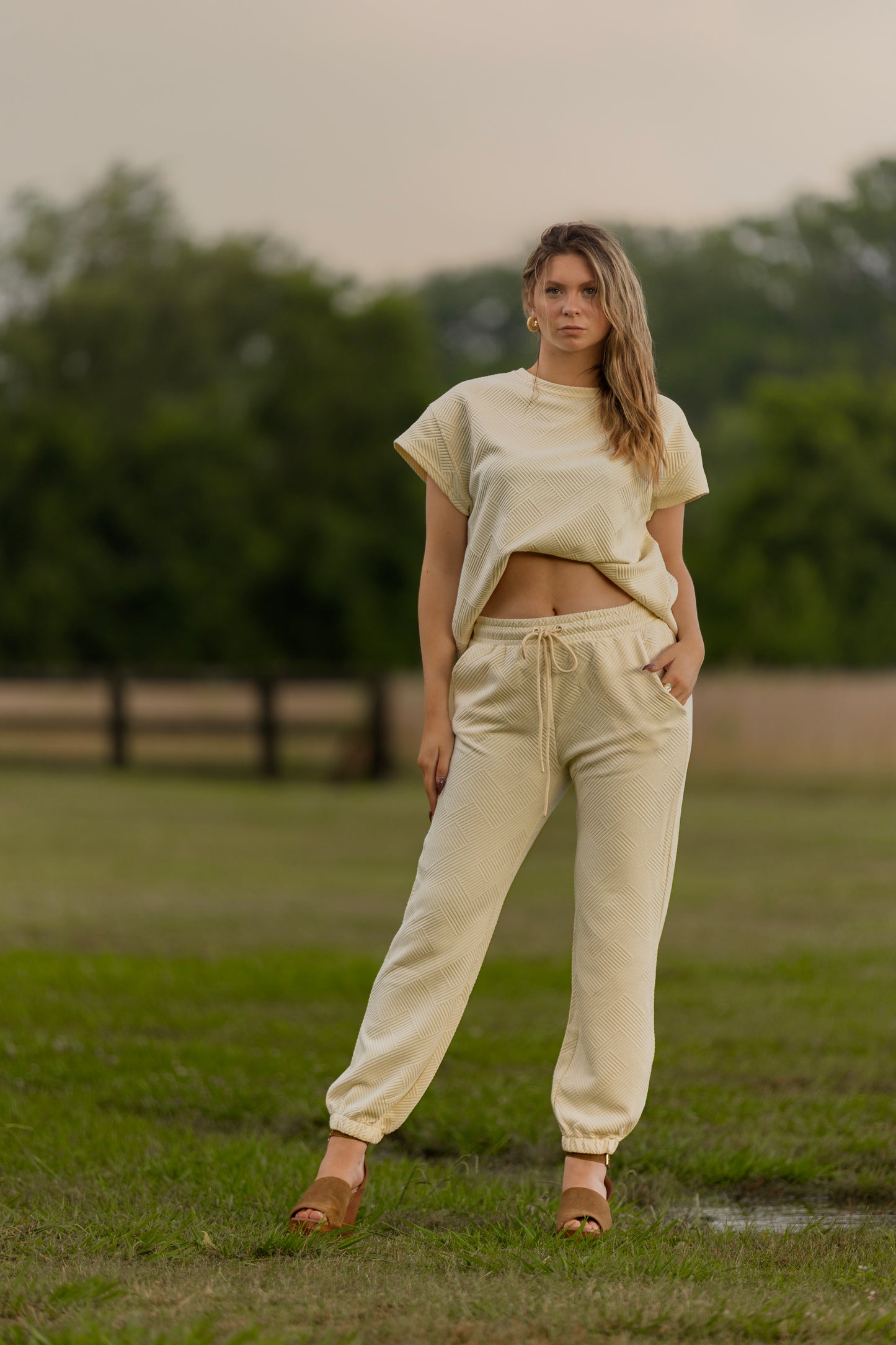 Textured Joggers - Cream