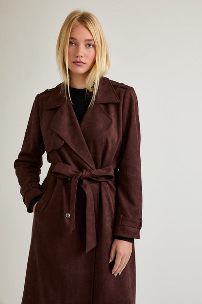 Suede Long Trench Coat