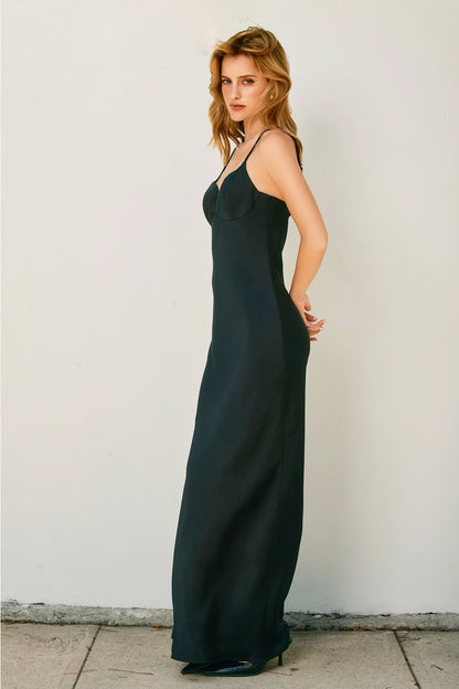 “Going Out” Satin Midi Sleeveless Dress