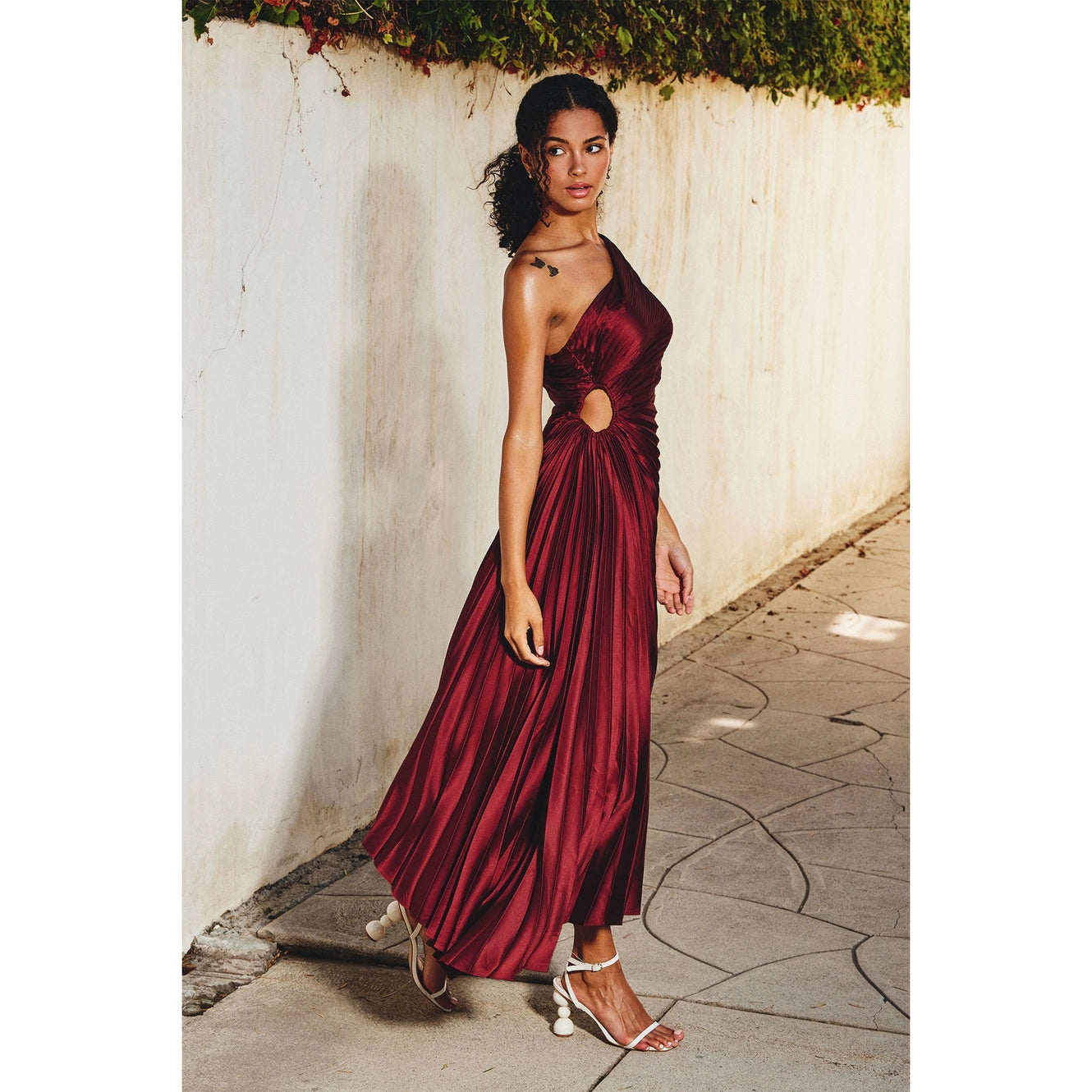 Asymmetrical Pleated Maxi Dress