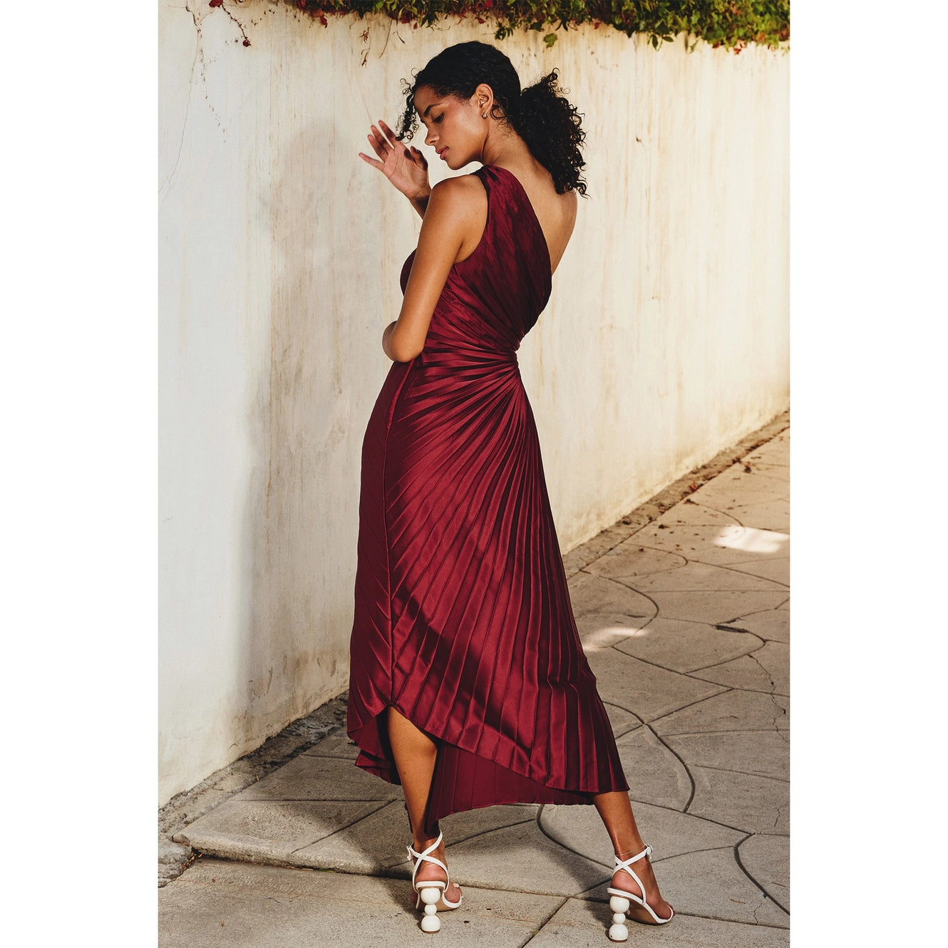 Asymmetrical Pleated Maxi Dress