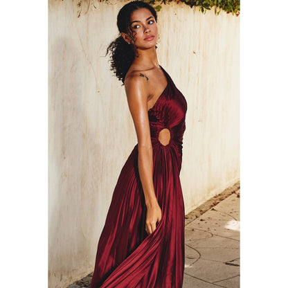 Asymmetrical Pleated Maxi Dress