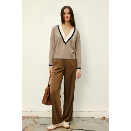 Varsity Contrast Deep V Neck Sweater