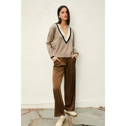 Varsity Contrast Deep V Neck Sweater