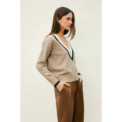 Varsity Contrast Deep V Neck Sweater