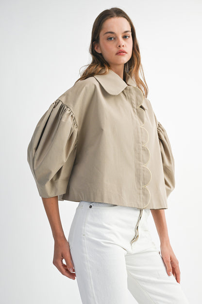 Puffed Sleeve Peter Pan Collar Crop Trench