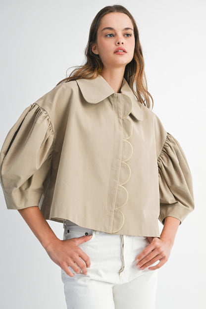 Puffed Sleeve Peter Pan Collar Crop Trench