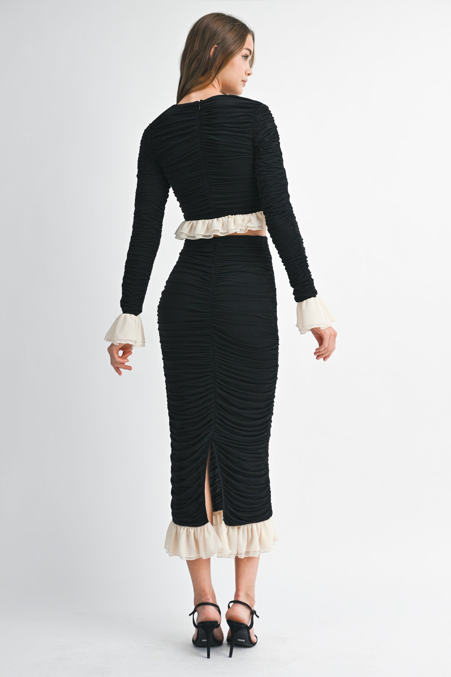 Ruched Top and Midi Skirt Set