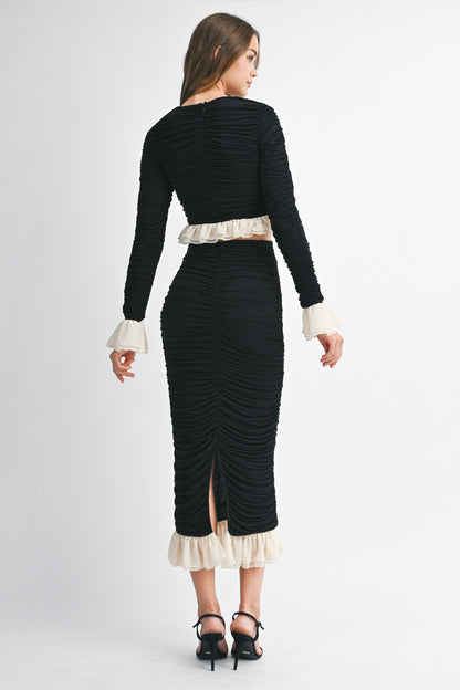 Ruched Top and Midi Skirt Set