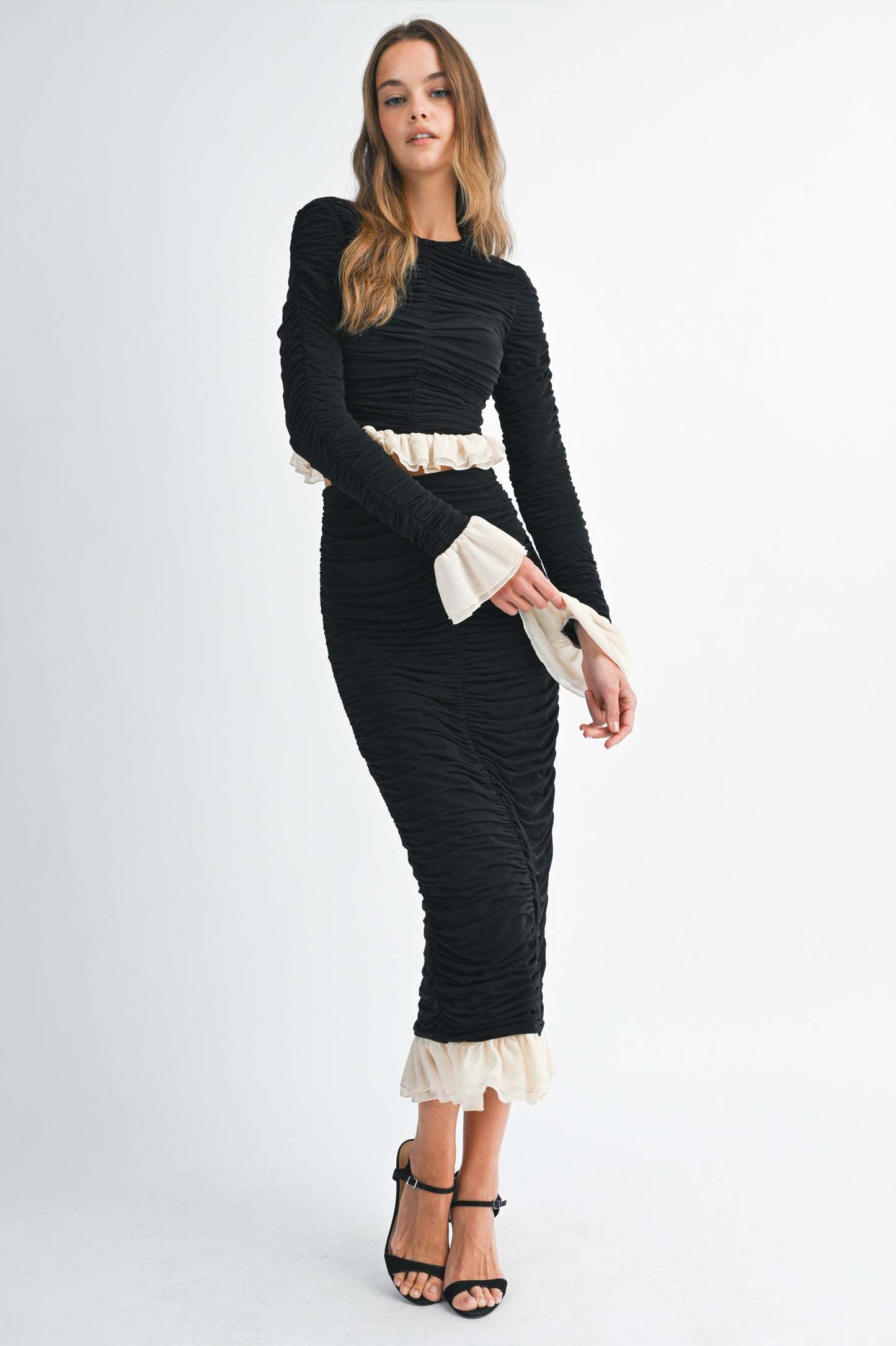 Ruched Top and Midi Skirt Set