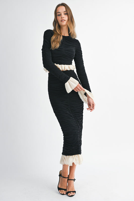 Ruched Top and Midi Skirt Set