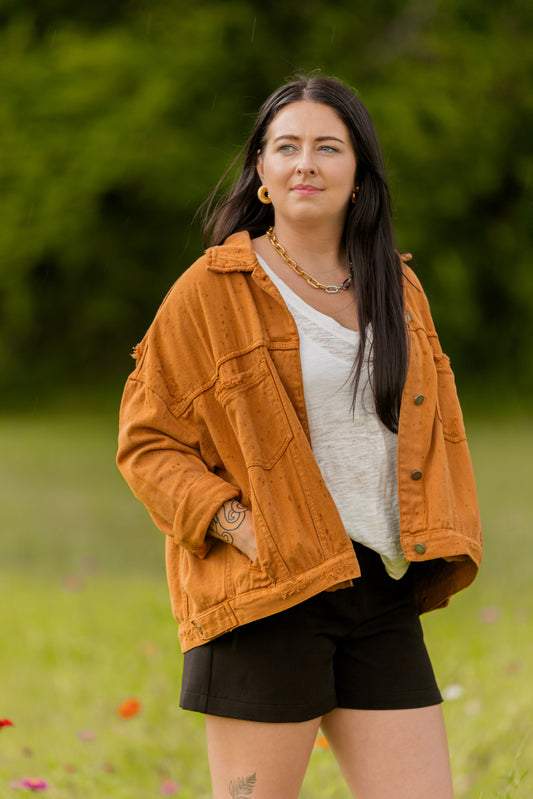 Oversize Trucker Denim Jacket - Camel