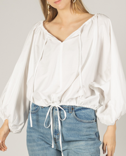 Poplin Balloon Sleeve Top - White