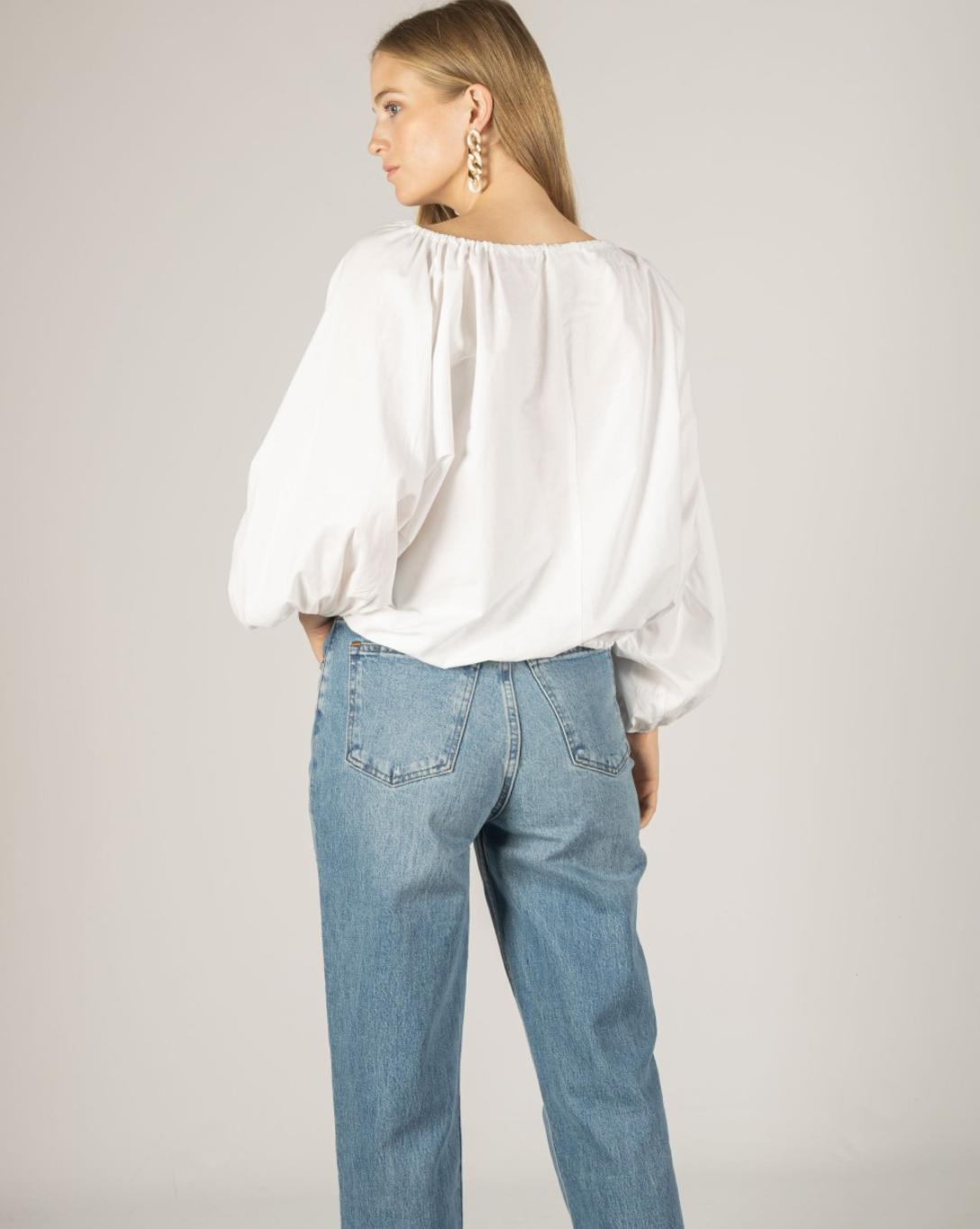 Poplin Balloon Sleeve Top - White