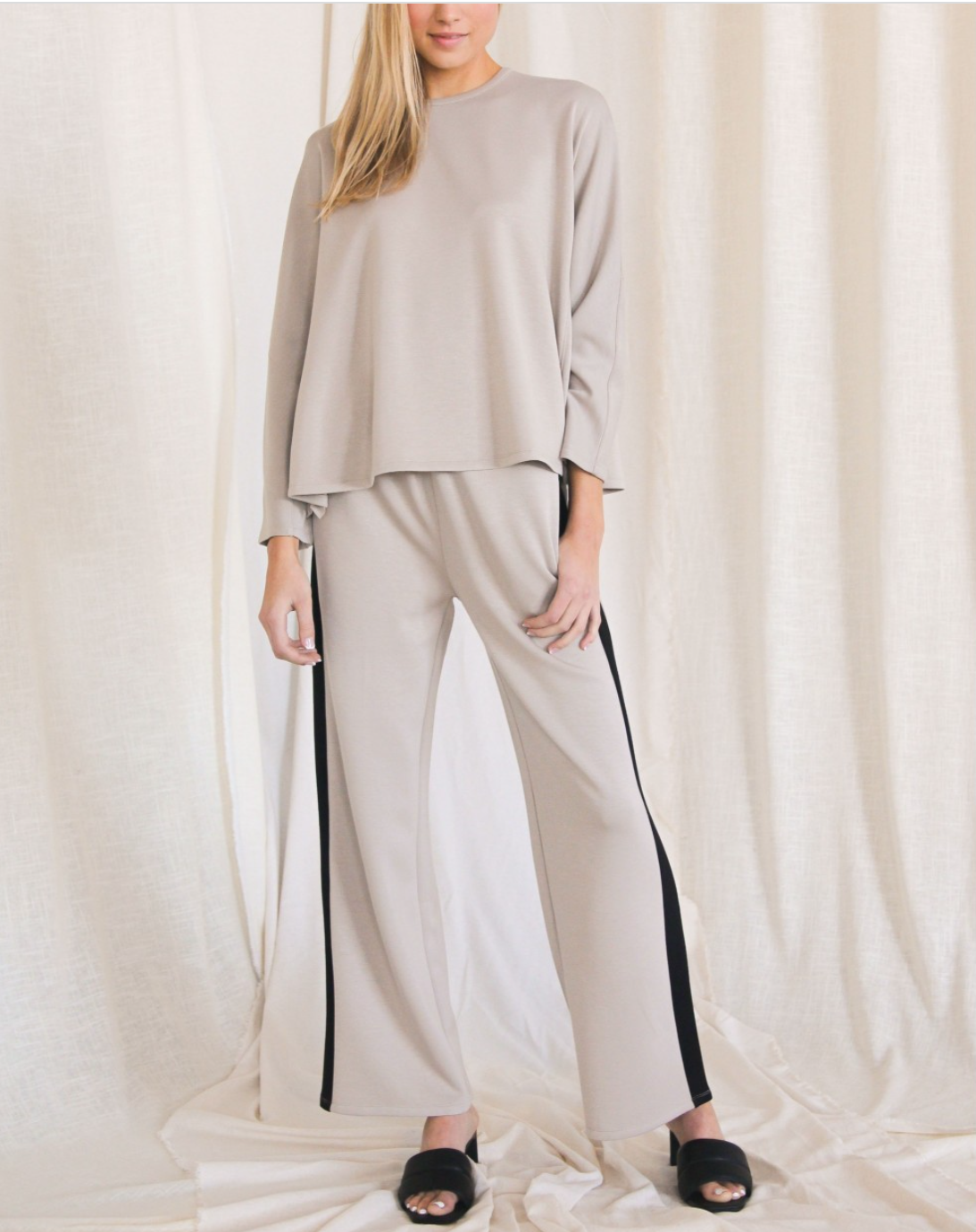 Taupe Scuba Side Stripe Wide Leg Pant