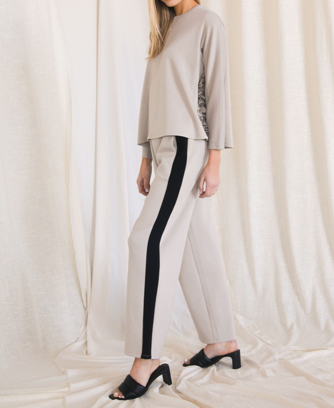 Taupe Scuba Side Stripe Wide Leg Pant