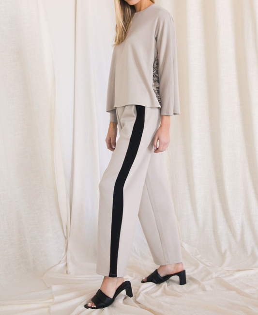 Taupe Scuba Side Stripe Wide Leg Pant