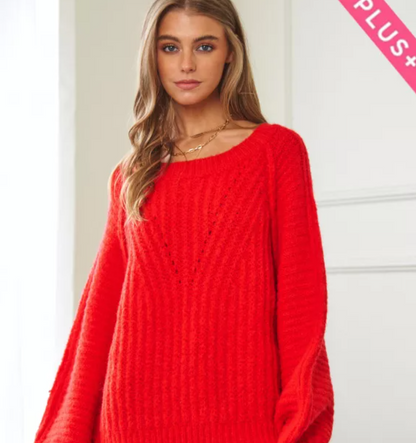 Tomato Fuzzy Textured Sweater Dropped Shoulder Available in PLUS SIZE