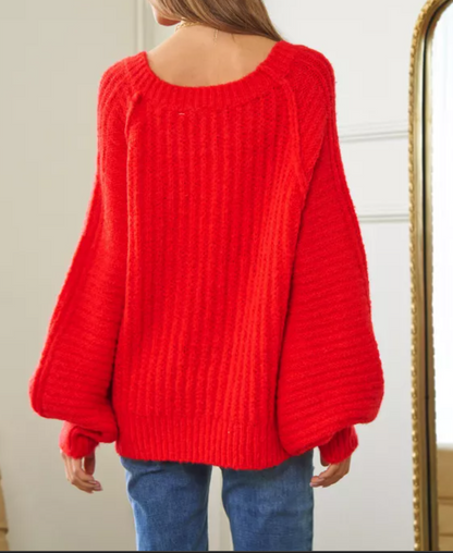 Tomato Fuzzy Textured Sweater Dropped Shoulder Available in PLUS SIZE