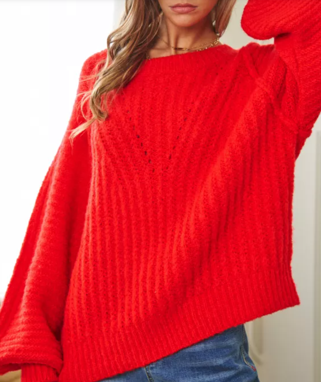 Tomato Fuzzy Textured Sweater Dropped Shoulder Available in PLUS SIZE