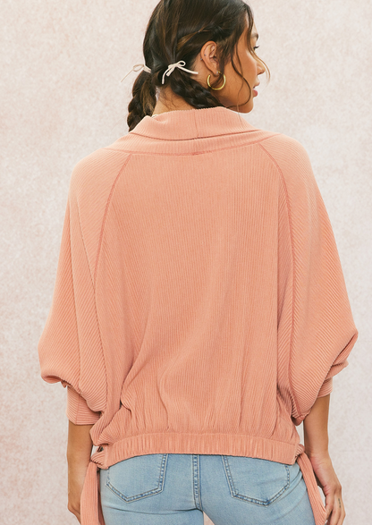 Turtleneck Ribbed Top Relaxed Fit