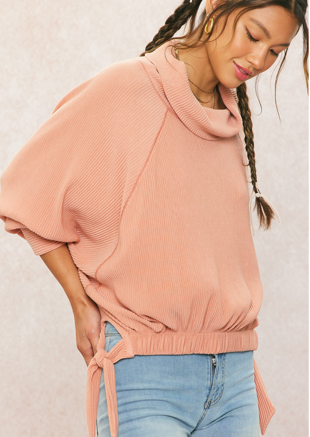 Turtleneck Ribbed Top Relaxed Fit