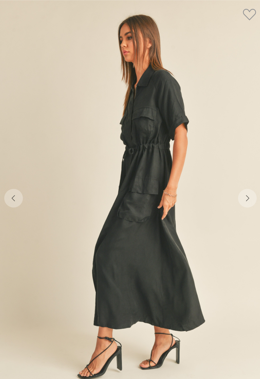 Black Tie Front Long Shirt Dress