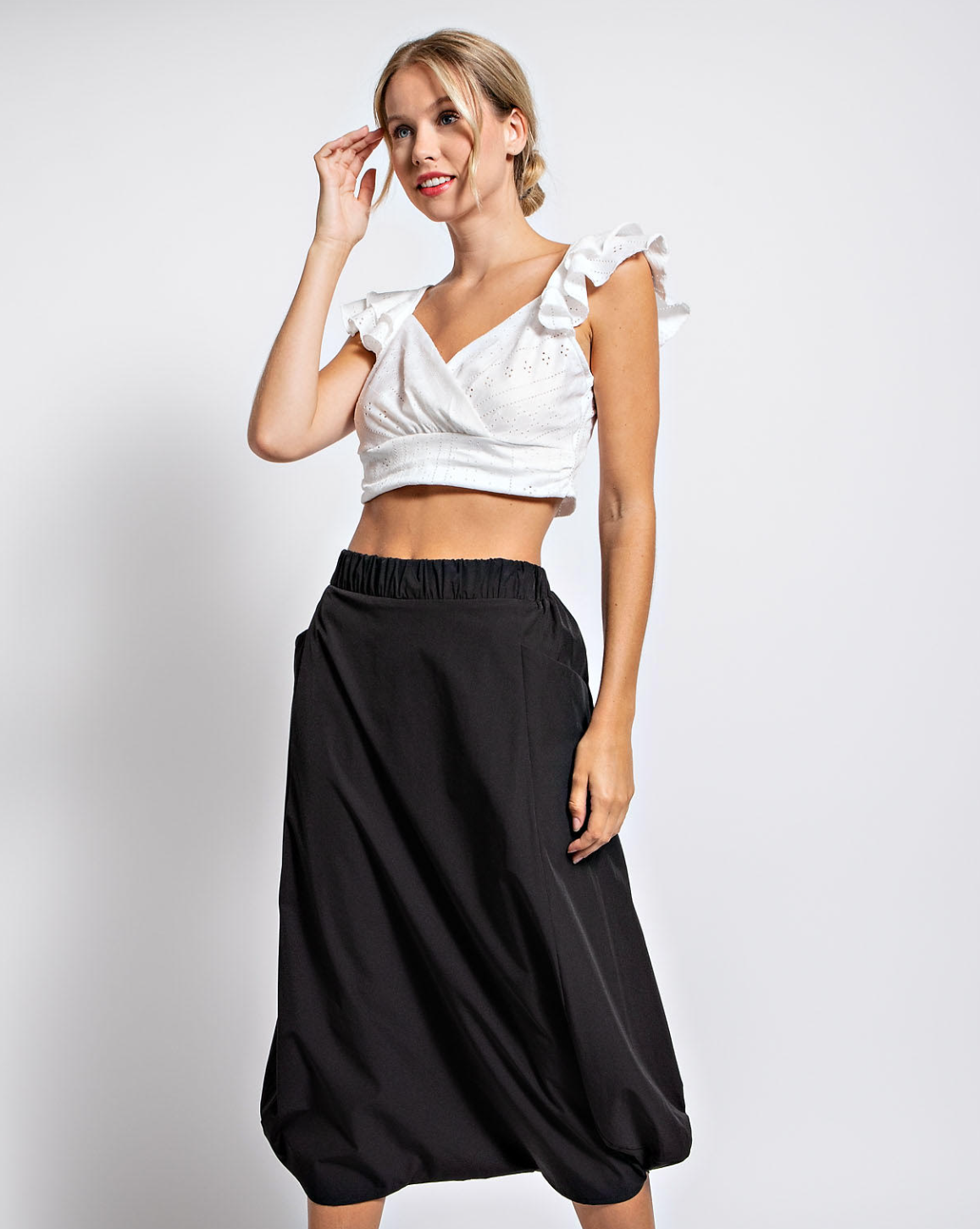 Midi Bubble Hem Pant Skirt