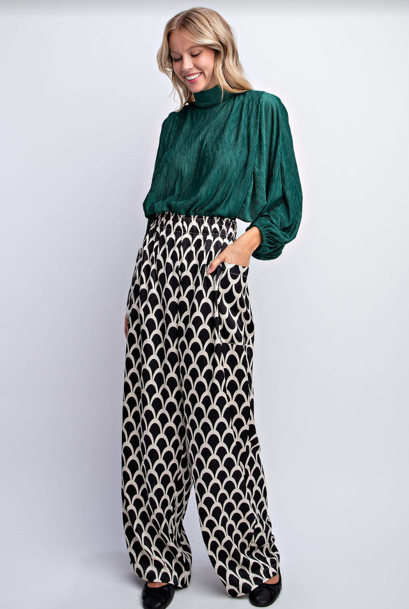 Printed Silky Satin Wide Leg Pant