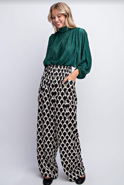 Printed Silky Satin Wide Leg Pant