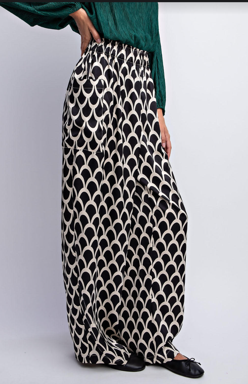 Printed Silky Satin Wide Leg Pant