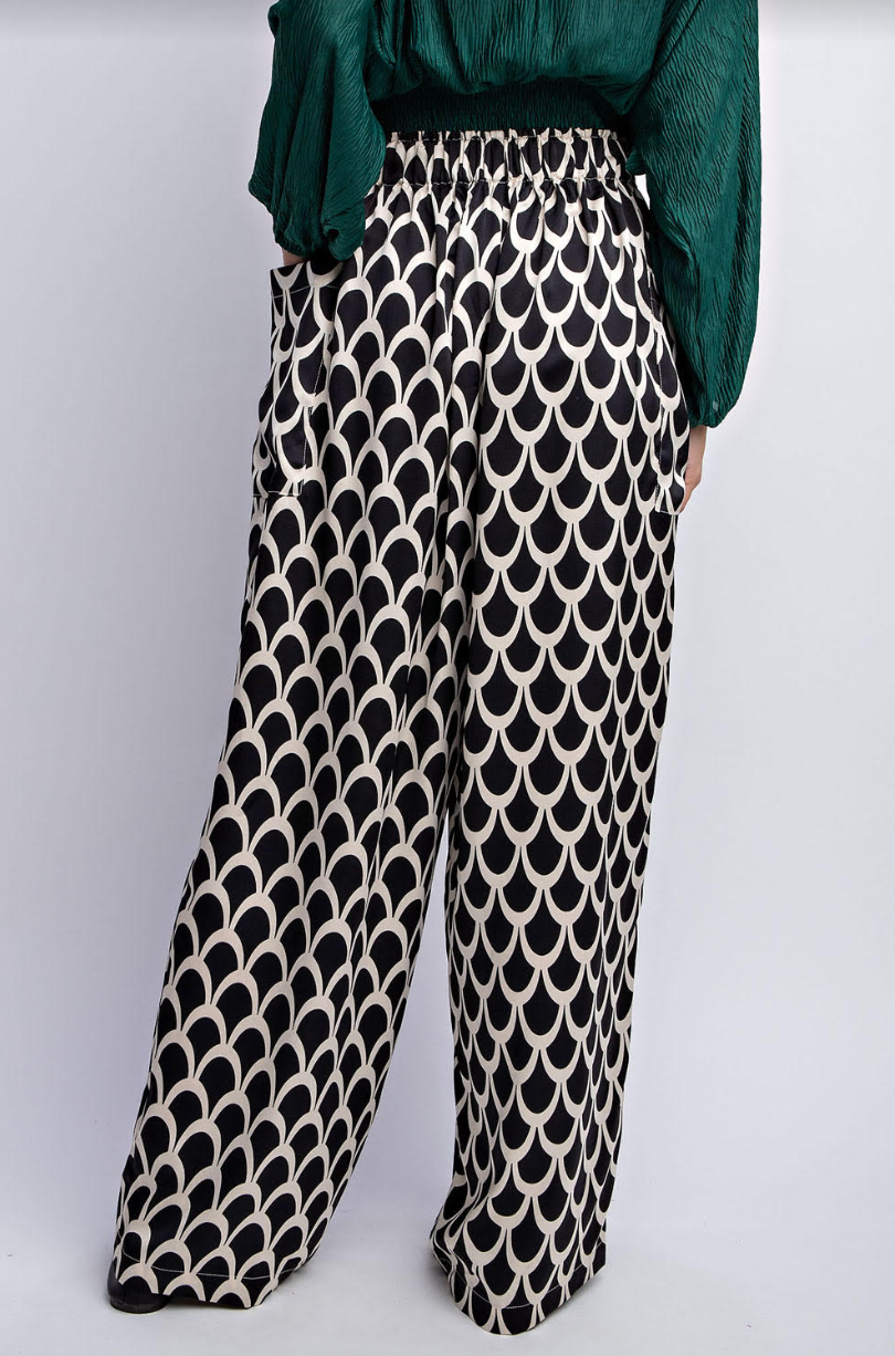 Printed Silky Satin Wide Leg Pant