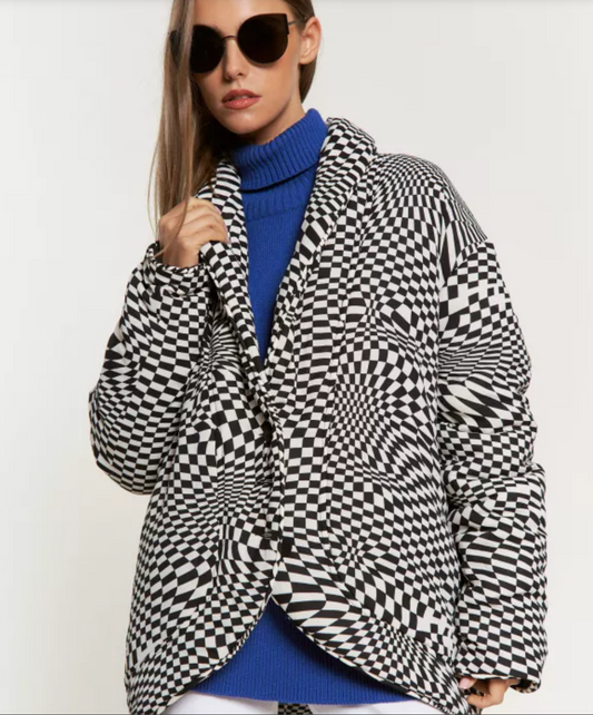 Retro Geo Print Puffer Jacket/ PLUS SIZE