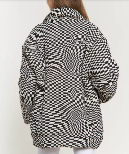 Retro Geo Print Puffer Jacket/ PLUS SIZE