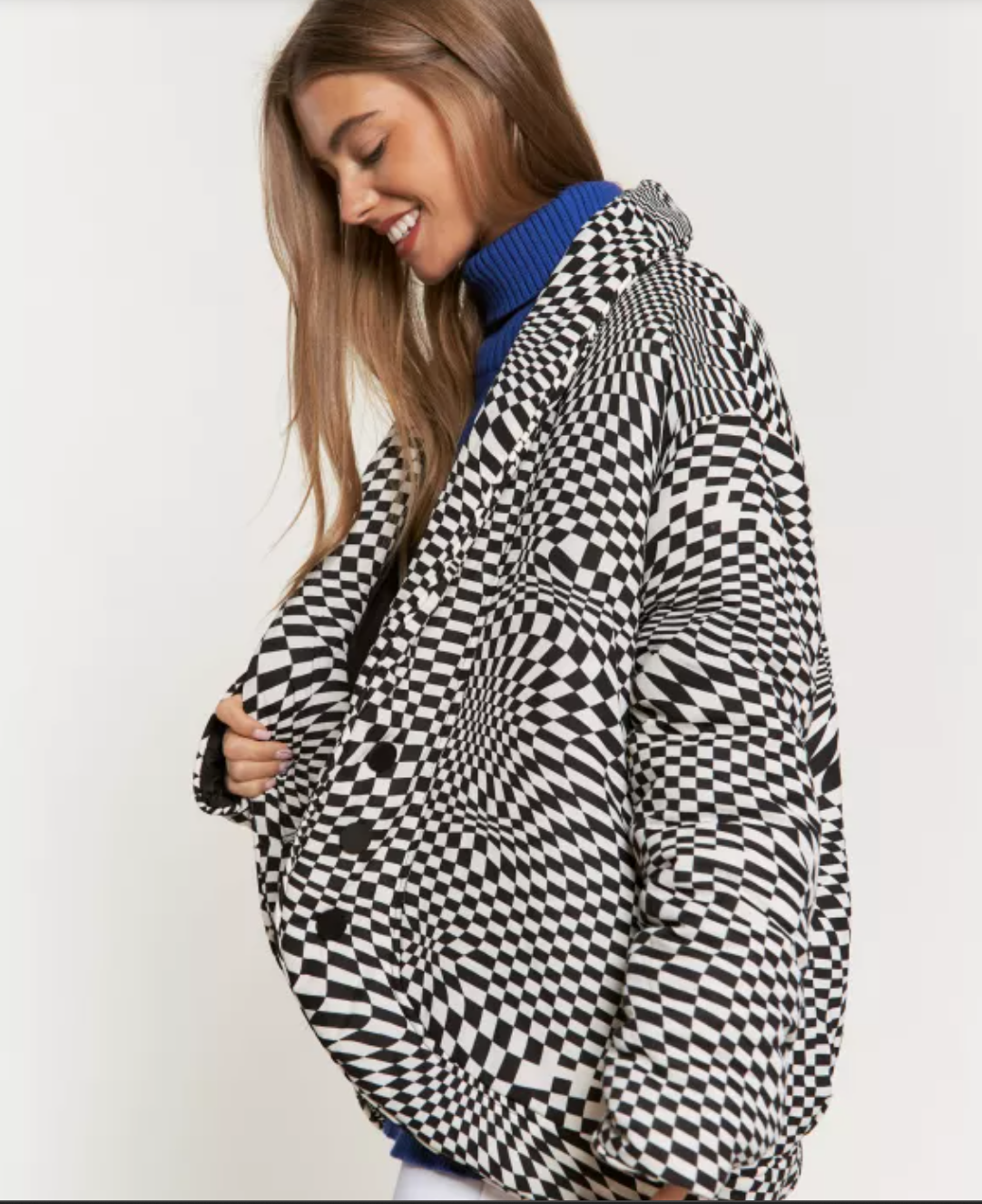 Retro Geo Print Puffer Jacket/ PLUS SIZE