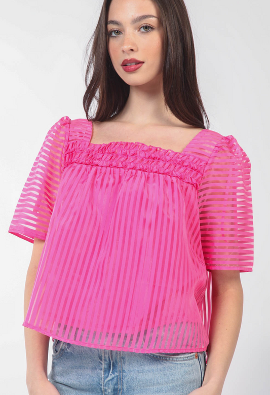 Hot Pink Striped Sheer Top