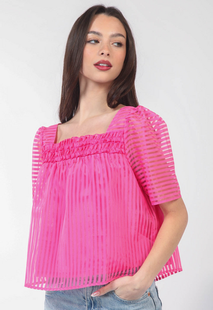 Hot Pink Striped Sheer Top