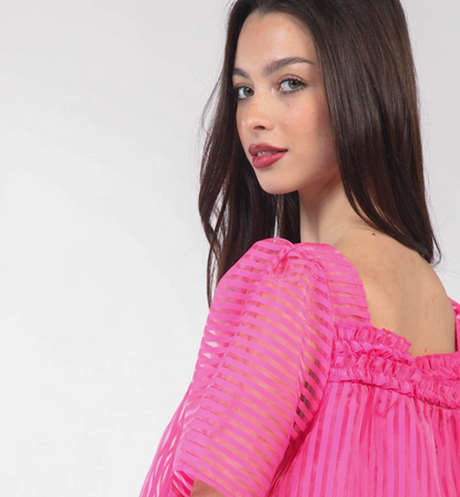 Hot Pink Striped Sheer Top