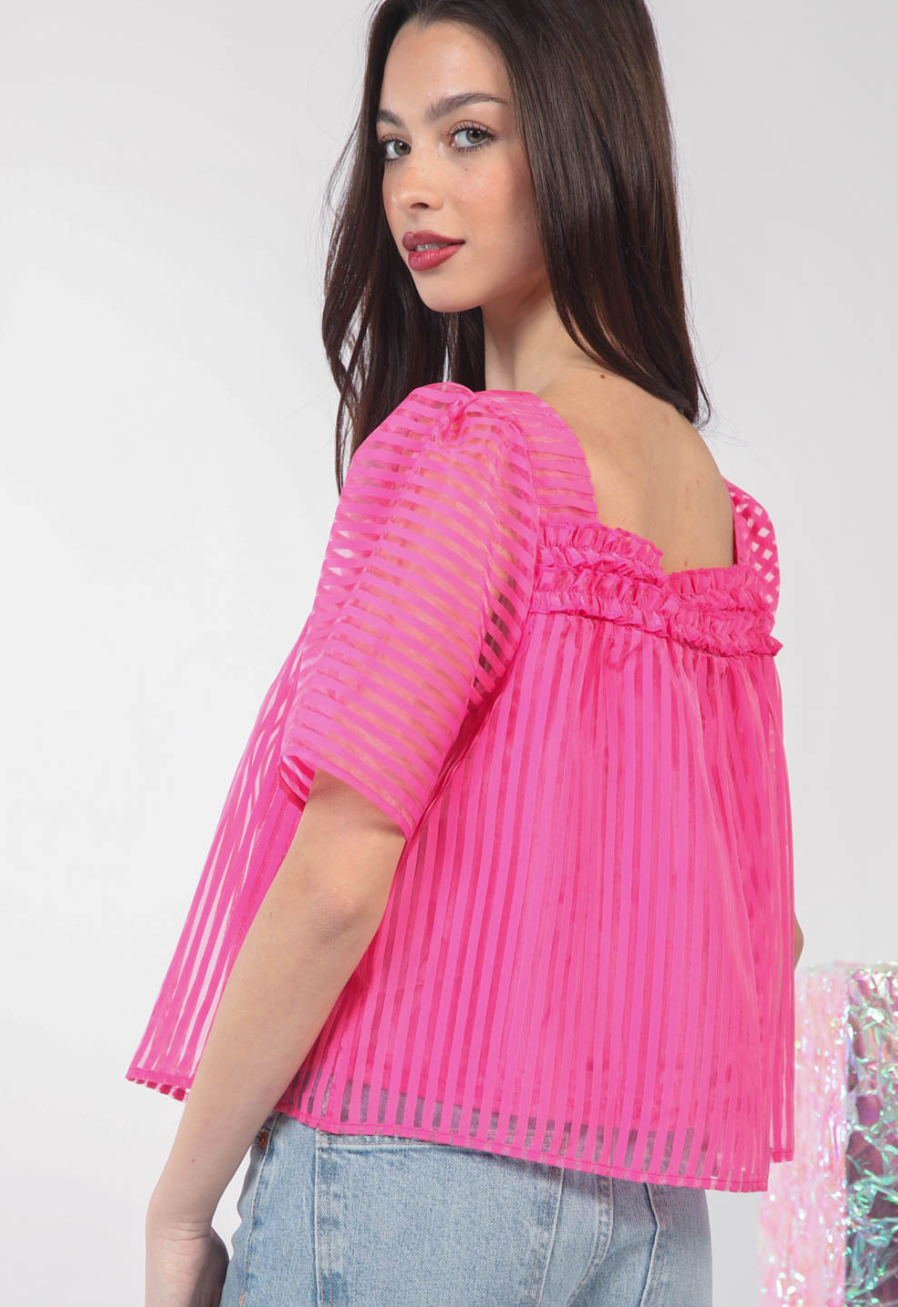 Hot Pink Striped Sheer Top