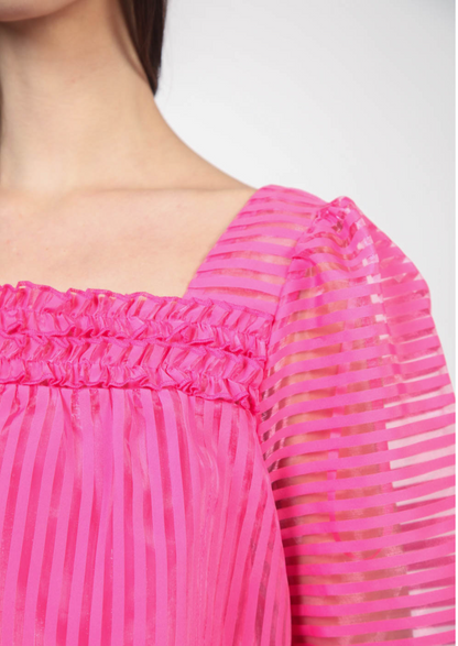 Hot Pink Striped Sheer Top