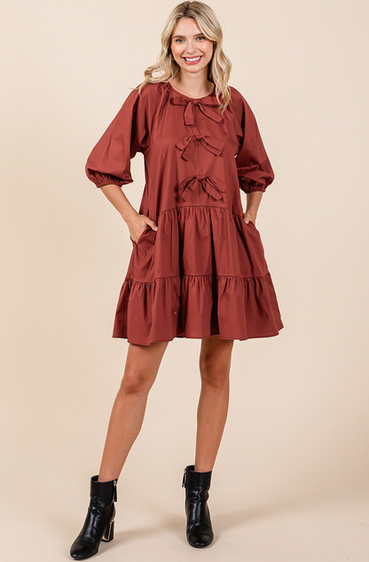 Rust Bow Mock Dress