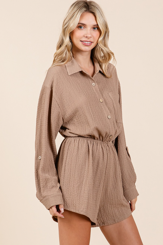 Long Sleeve Taupe Romper