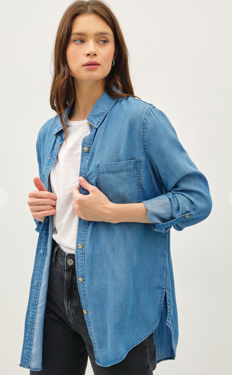 Oversized  Denim Tencel Button Up