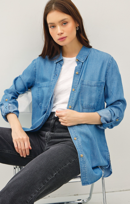 Oversized  Denim Tencel Button Up