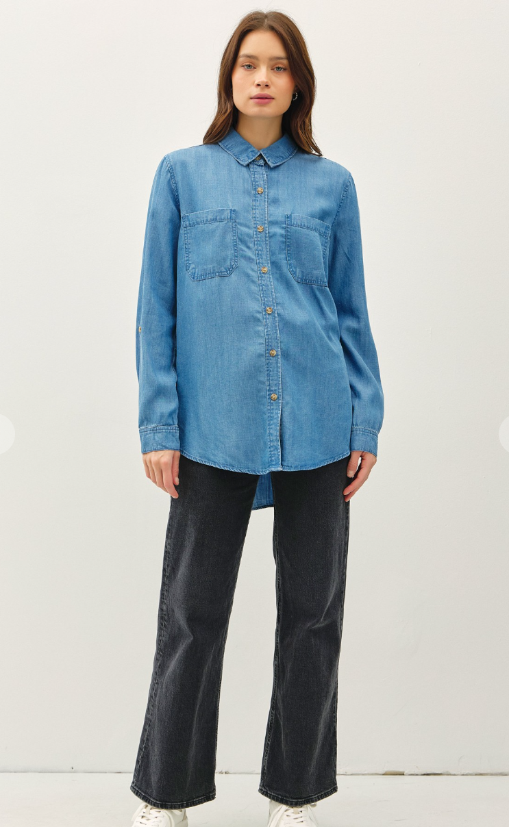 Oversized  Denim Tencel Button Up