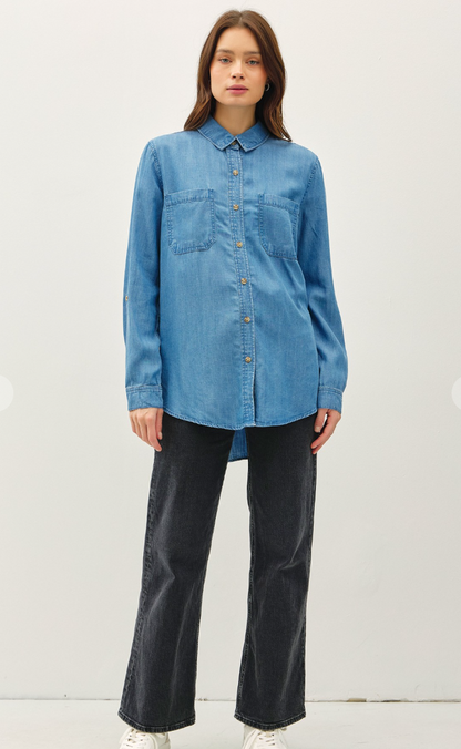 Oversized  Denim Tencel Button Up