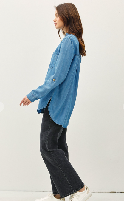 Oversized  Denim Tencel Button Up