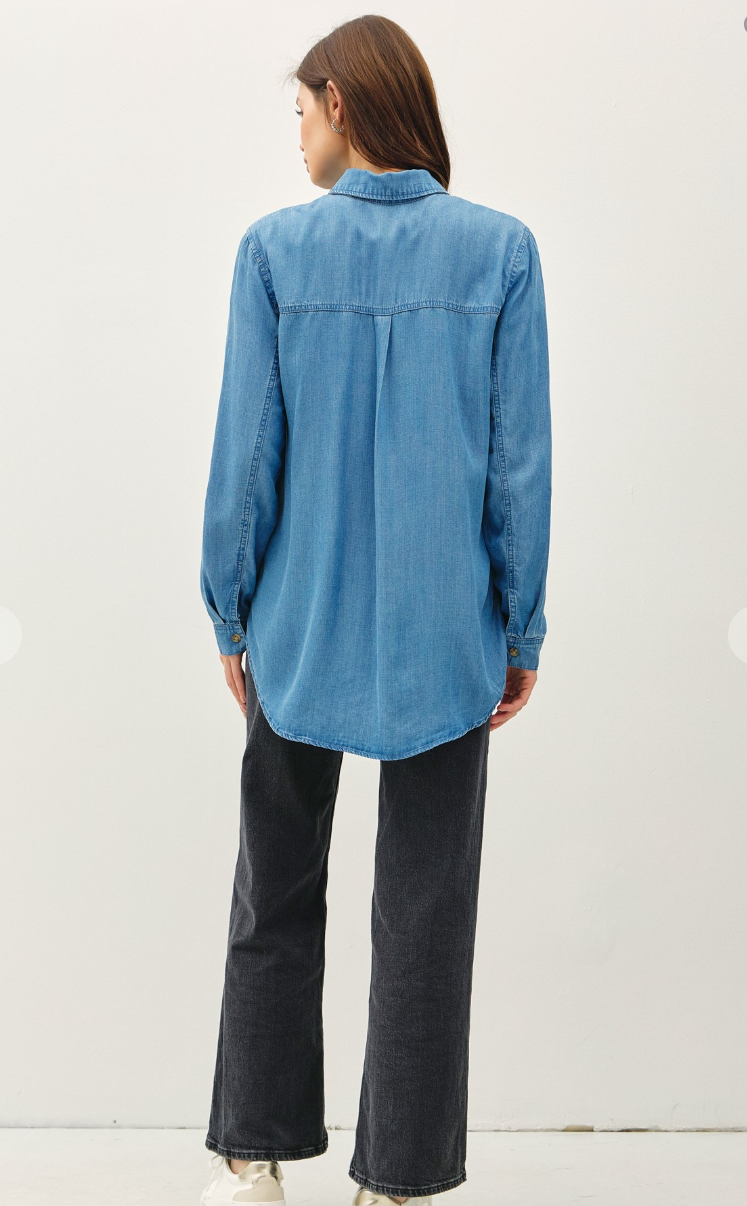 Oversized  Denim Tencel Button Up