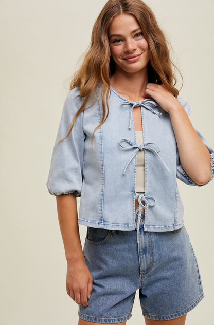 Tie Front Denim Top